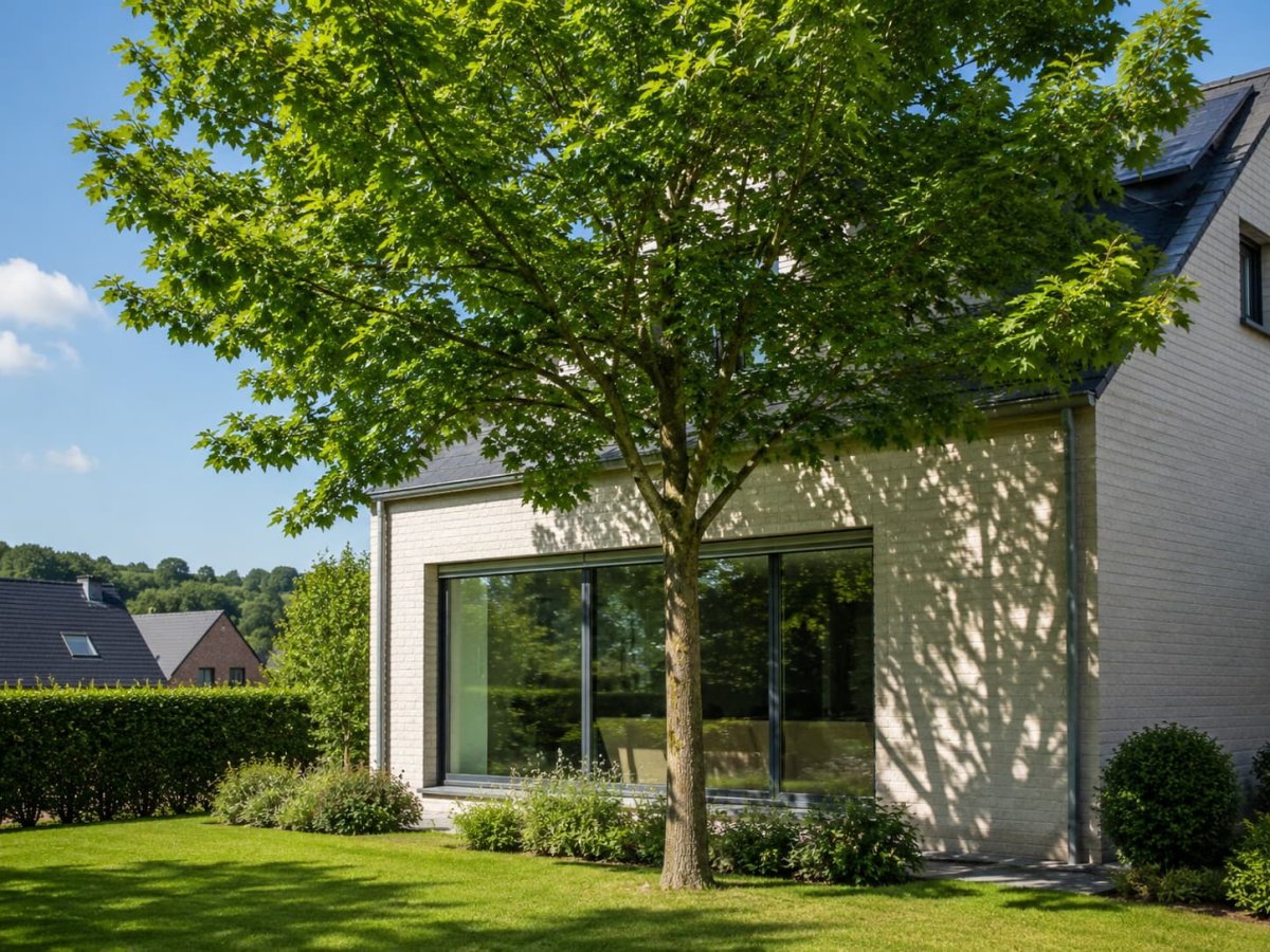 Arbre caduc créant de l’ombre naturelle sur une maison