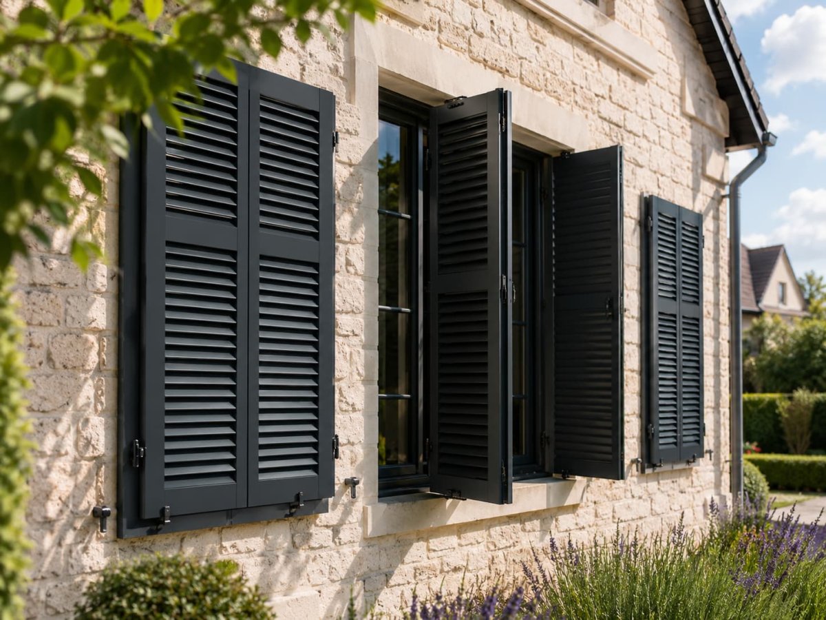 Maison avec volets extérieurs fermés pour limiter les apports solaires